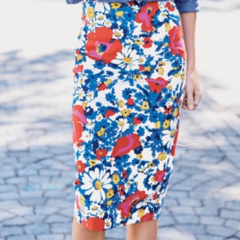 Boden Floral Pencil Skirt - Blue, Red, Yellow